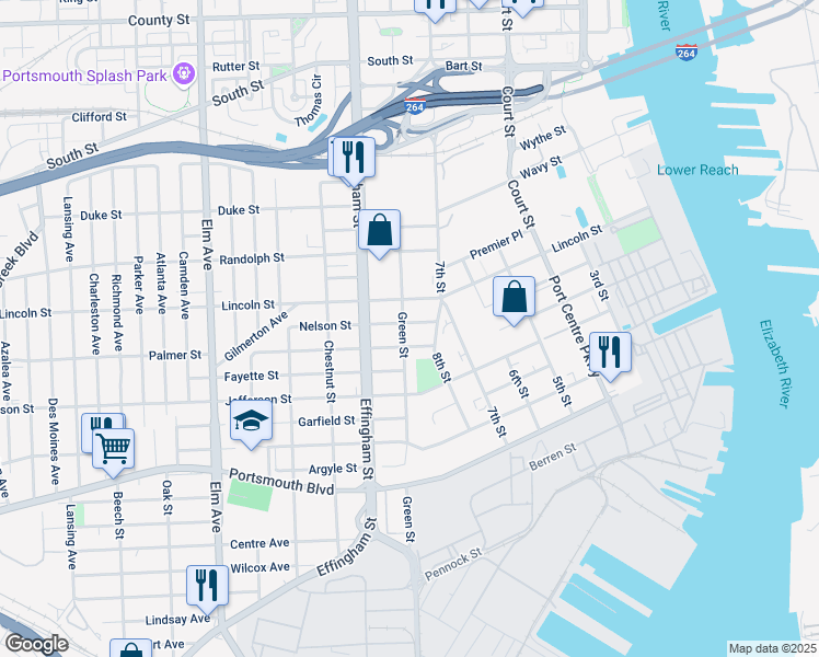map of restaurants, bars, coffee shops, grocery stores, and more near 2010 Green Street in Portsmouth