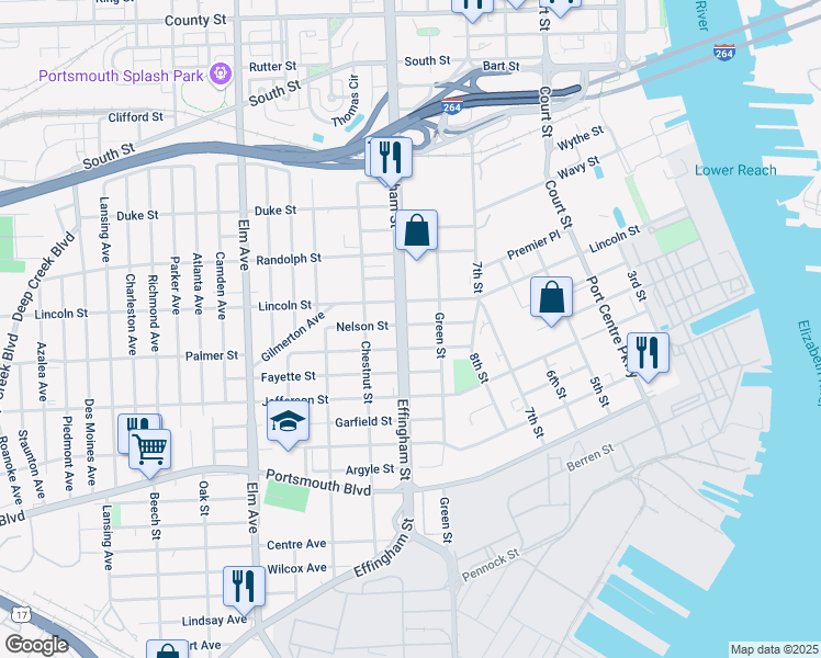 map of restaurants, bars, coffee shops, grocery stores, and more near 2006 Effingham Street in Portsmouth