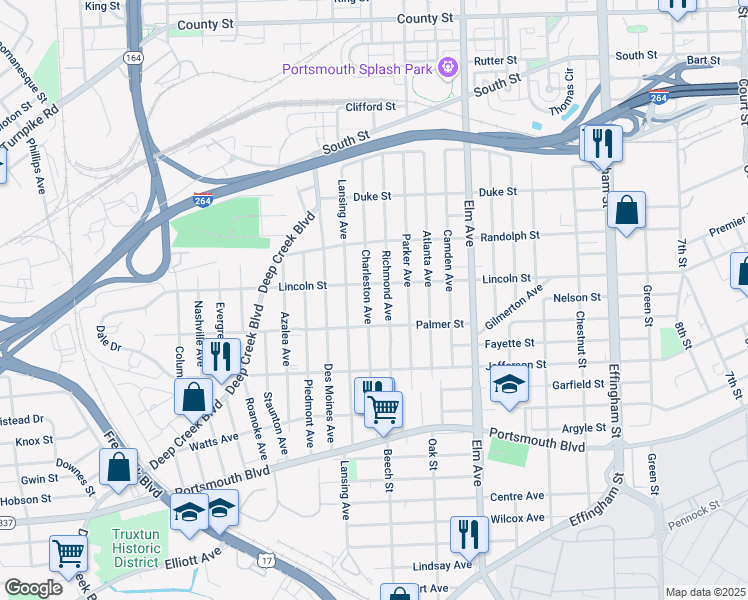 map of restaurants, bars, coffee shops, grocery stores, and more near in Portsmouth
