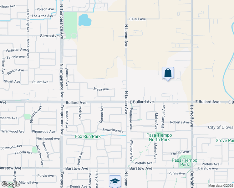 map of restaurants, bars, coffee shops, grocery stores, and more near 565 Greenfield Avenue in Clovis