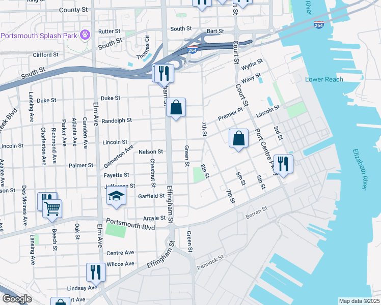 map of restaurants, bars, coffee shops, grocery stores, and more near 2010 Green Street in Portsmouth