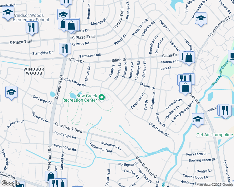 map of restaurants, bars, coffee shops, grocery stores, and more near 3400 Club House Road in Virginia Beach