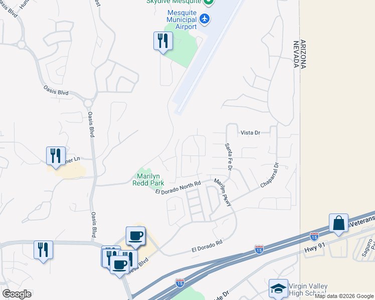 map of restaurants, bars, coffee shops, grocery stores, and more near 907 Mesquite Springs Drive in Mesquite