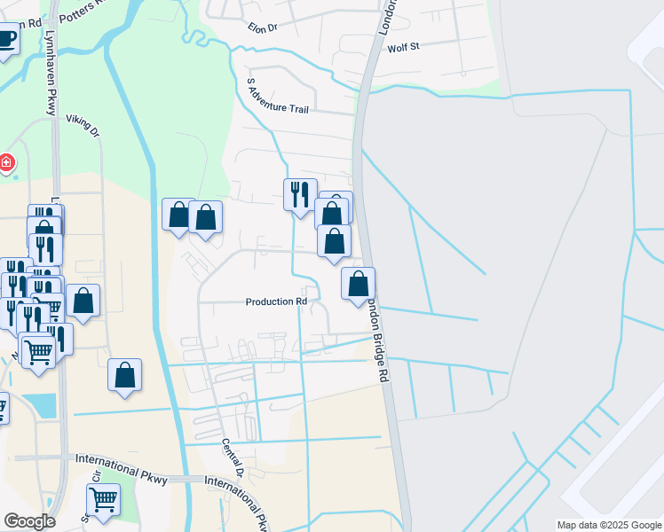 map of restaurants, bars, coffee shops, grocery stores, and more near 508 Central Drive in Virginia Beach