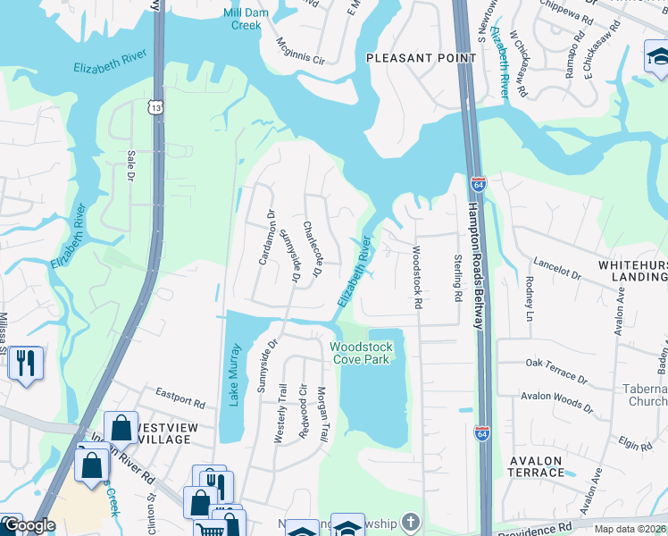 map of restaurants, bars, coffee shops, grocery stores, and more near 668 Copper Kettle Drive in Virginia Beach