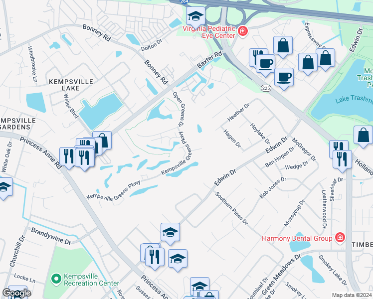 map of restaurants, bars, coffee shops, grocery stores, and more near 4825 Strand Drive in Virginia Beach