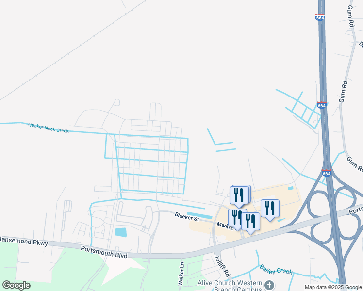 map of restaurants, bars, coffee shops, grocery stores, and more near 2241 Captiva Lane in Chesapeake