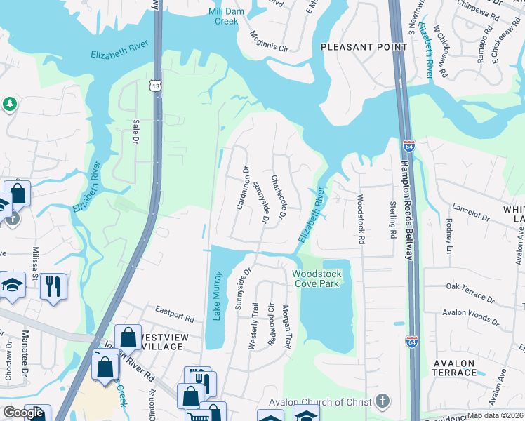 map of restaurants, bars, coffee shops, grocery stores, and more near 616 Cardamon Court in Virginia Beach