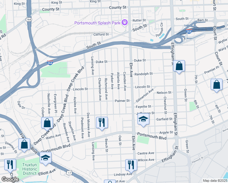 map of restaurants, bars, coffee shops, grocery stores, and more near 1907 Parker Avenue in Portsmouth