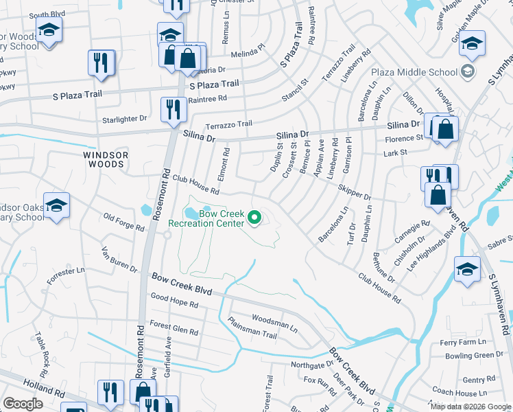 map of restaurants, bars, coffee shops, grocery stores, and more near 3429 Club House Road in Virginia Beach