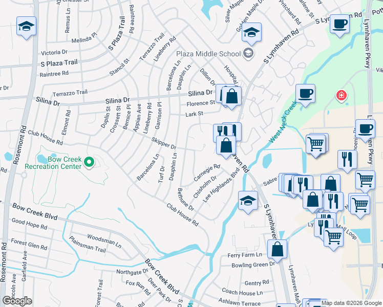 map of restaurants, bars, coffee shops, grocery stores, and more near 453 Carnegie Court in Virginia Beach