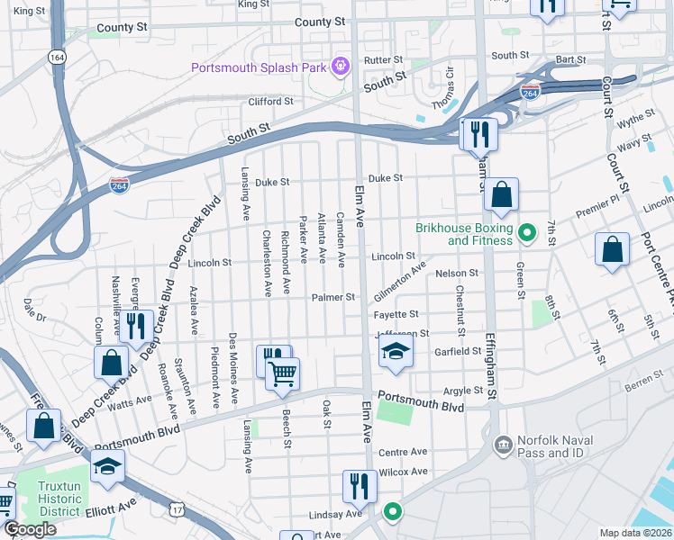 map of restaurants, bars, coffee shops, grocery stores, and more near 2017 Atlanta Avenue in Portsmouth