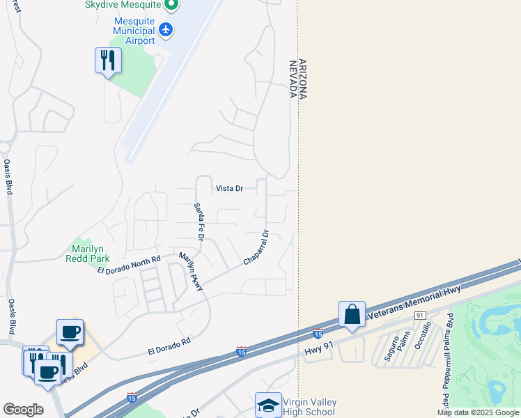 map of restaurants, bars, coffee shops, grocery stores, and more near 931 Chaparral Drive in Mesquite