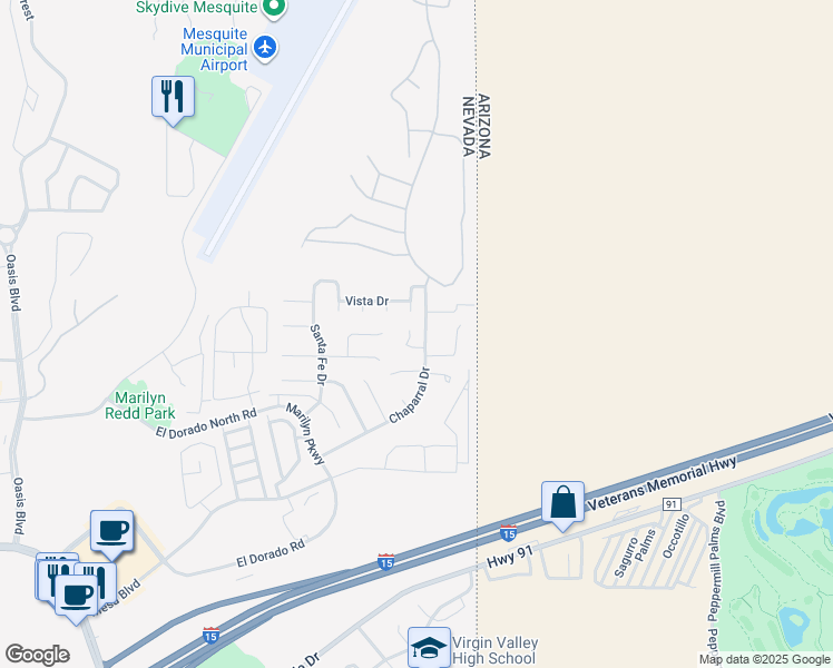 map of restaurants, bars, coffee shops, grocery stores, and more near 931 Chaparral Drive in Mesquite