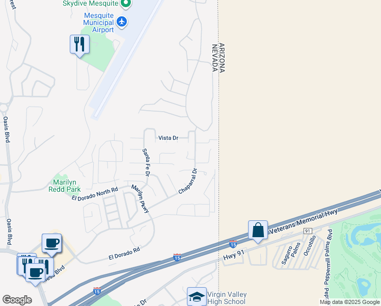 map of restaurants, bars, coffee shops, grocery stores, and more near 931 Chaparral Drive in Mesquite