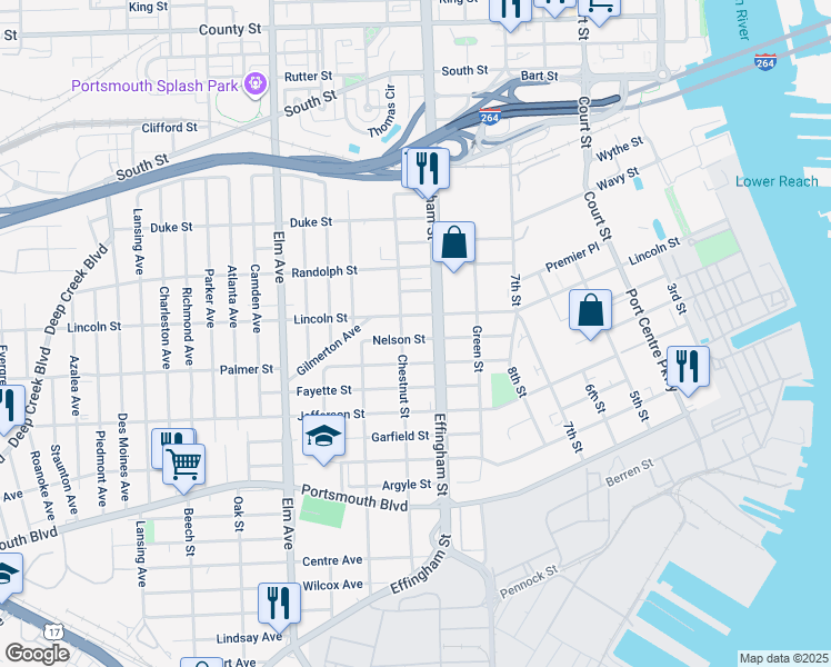 map of restaurants, bars, coffee shops, grocery stores, and more near 832 Nelson Street in Portsmouth