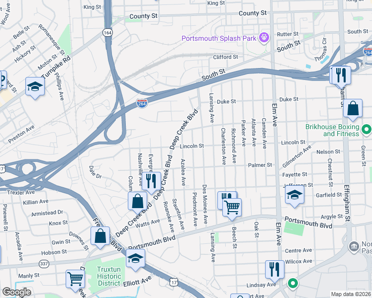 map of restaurants, bars, coffee shops, grocery stores, and more near 2004 Piedmont Avenue in Portsmouth