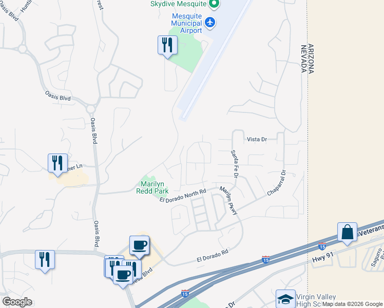 map of restaurants, bars, coffee shops, grocery stores, and more near 923 Mesquite Springs Drive in Mesquite