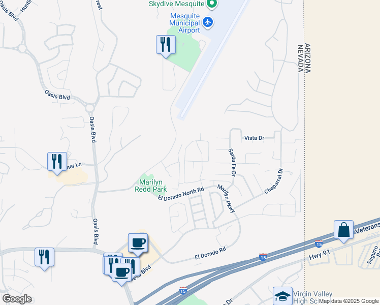 map of restaurants, bars, coffee shops, grocery stores, and more near 923 Mesquite Springs Drive in Mesquite