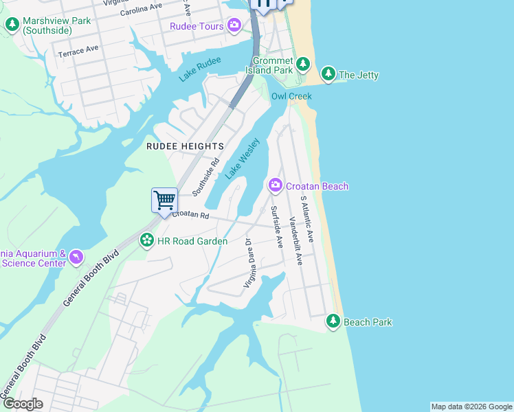 map of restaurants, bars, coffee shops, grocery stores, and more near 573 Virginia Dare Drive in Virginia Beach