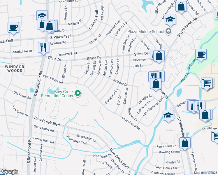 map of restaurants, bars, coffee shops, grocery stores, and more near 476 Garrison Place in Virginia Beach