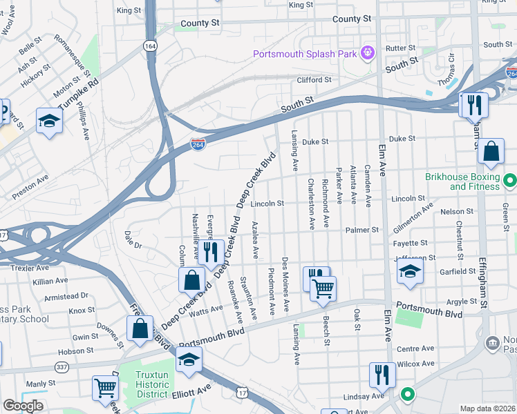 map of restaurants, bars, coffee shops, grocery stores, and more near 2004 Piedmont Avenue in Portsmouth