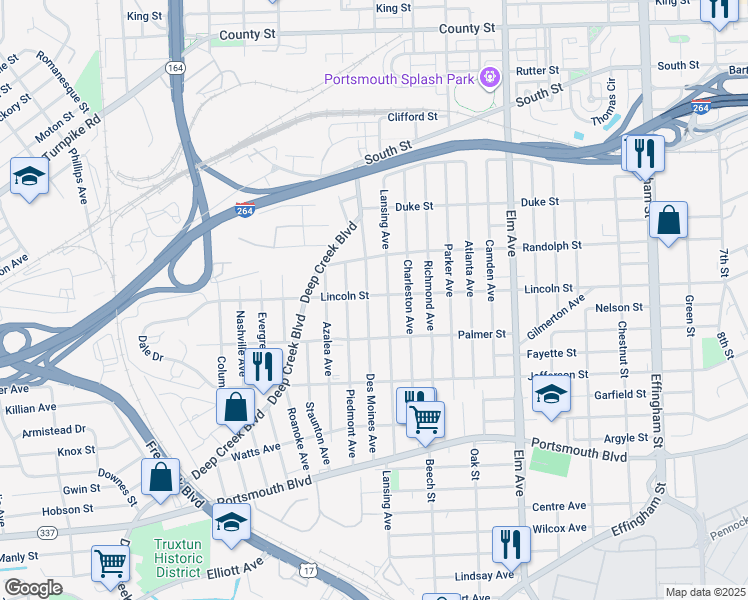 map of restaurants, bars, coffee shops, grocery stores, and more near 1901 Des Moines Avenue in Portsmouth