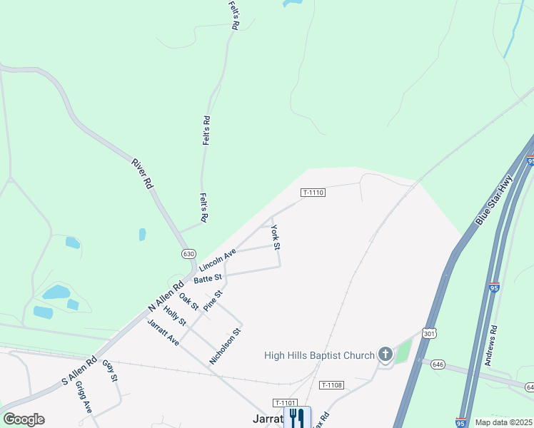 map of restaurants, bars, coffee shops, grocery stores, and more near 324 Lincoln Avenue in Jarratt