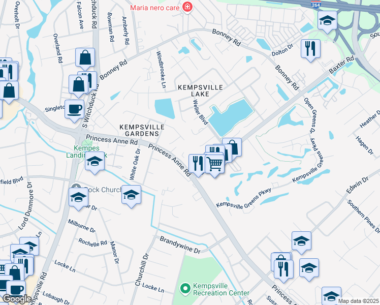 map of restaurants, bars, coffee shops, grocery stores, and more near in Virginia Beach