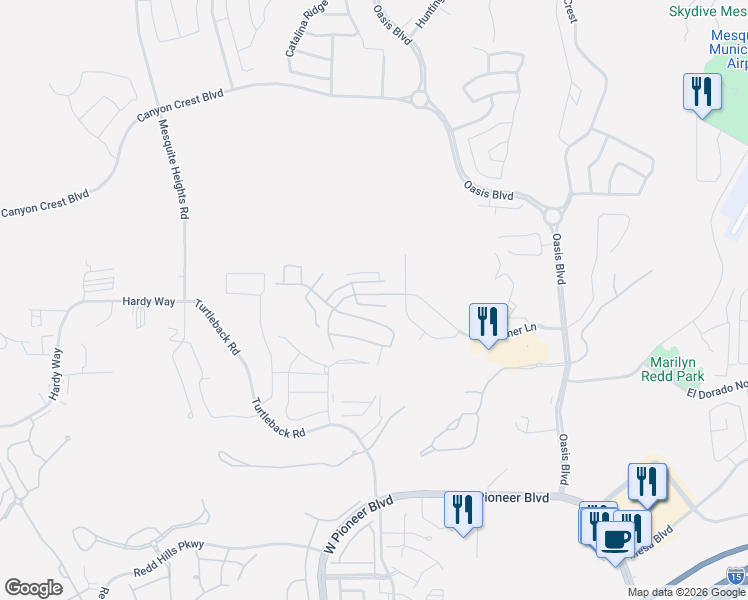 map of restaurants, bars, coffee shops, grocery stores, and more near 415 Turquoise Circle in Mesquite