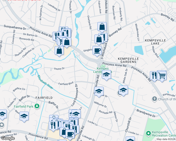 map of restaurants, bars, coffee shops, grocery stores, and more near 509 Pleasant Hall Drive in Virginia Beach