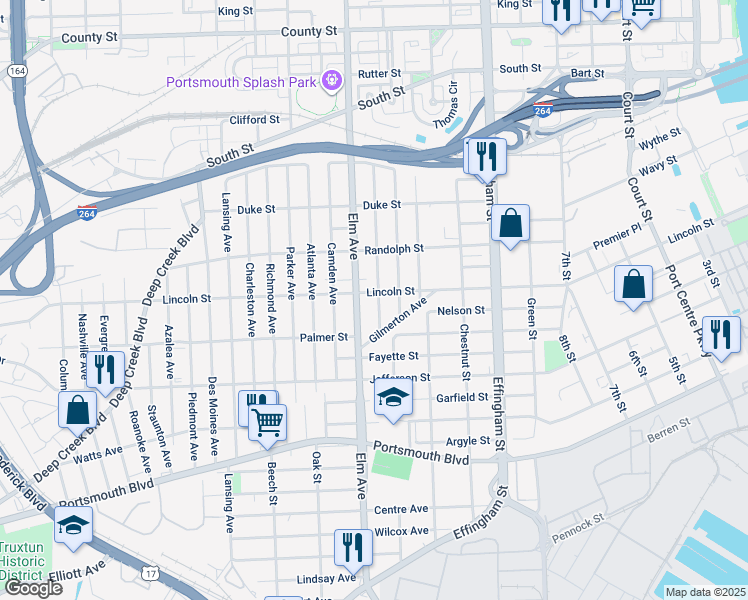 map of restaurants, bars, coffee shops, grocery stores, and more near 1904 Prentis Avenue in Portsmouth