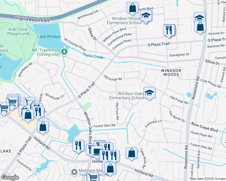 map of restaurants, bars, coffee shops, grocery stores, and more near 3848 Liberty Ridge Road in Virginia Beach