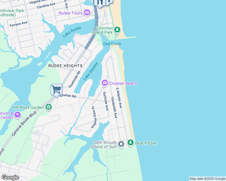 map of restaurants, bars, coffee shops, grocery stores, and more near 520 Vanderbilt Avenue in Virginia Beach
