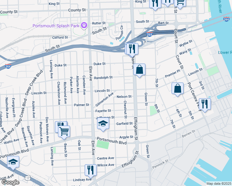 map of restaurants, bars, coffee shops, grocery stores, and more near 35 Gilmerton Avenue in Portsmouth