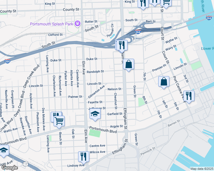 map of restaurants, bars, coffee shops, grocery stores, and more near 35 Gilmerton Avenue in Portsmouth