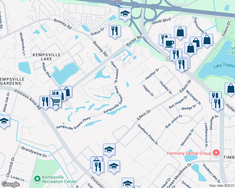 map of restaurants, bars, coffee shops, grocery stores, and more near 4724 Kempsville Greens Parkway in Virginia Beach