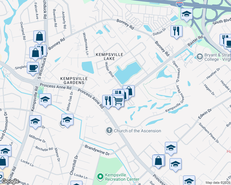 map of restaurants, bars, coffee shops, grocery stores, and more near 4822 Afton Court in Virginia Beach