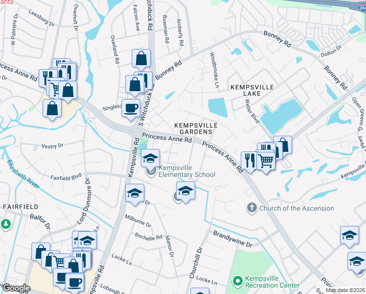 map of restaurants, bars, coffee shops, grocery stores, and more near in Virginia Beach