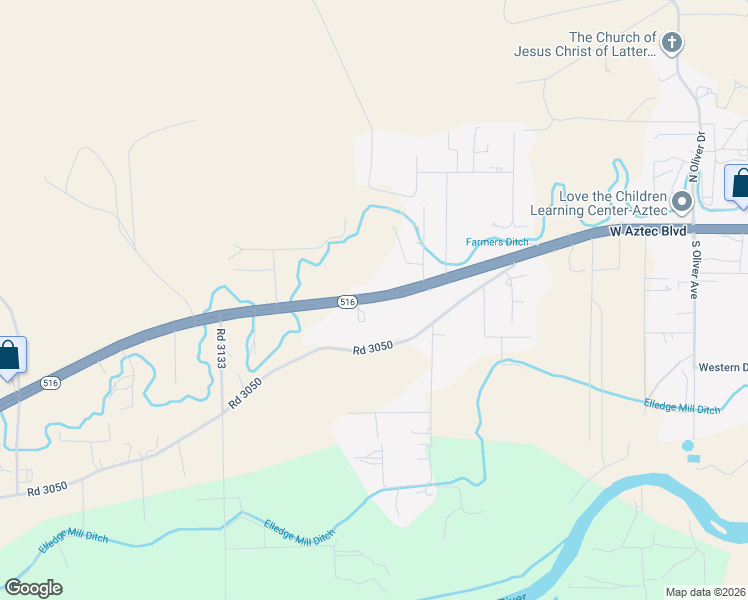 map of restaurants, bars, coffee shops, grocery stores, and more near 1145 West Aztec Boulevard in Aztec