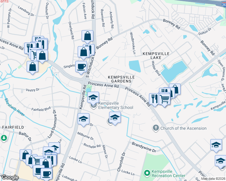 map of restaurants, bars, coffee shops, grocery stores, and more near in Virginia Beach