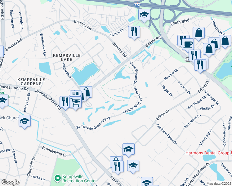 map of restaurants, bars, coffee shops, grocery stores, and more near 4893 Parthenon Drive in Virginia Beach