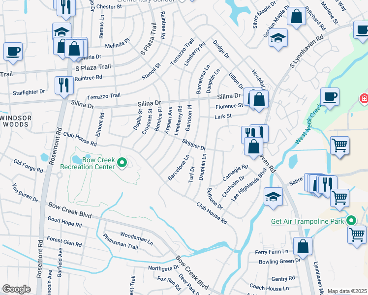 map of restaurants, bars, coffee shops, grocery stores, and more near 456 Garrison Place in Virginia Beach