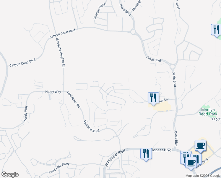 map of restaurants, bars, coffee shops, grocery stores, and more near 490 Ruby Drive in Mesquite