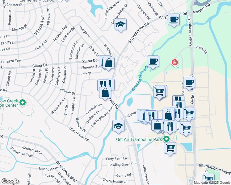map of restaurants, bars, coffee shops, grocery stores, and more near 3100 Hunters Chase Drive in Virginia Beach