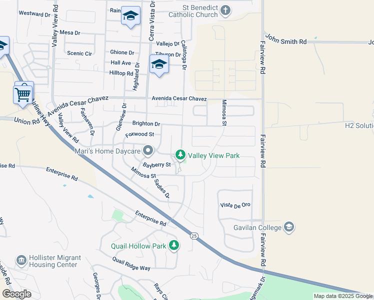 map of restaurants, bars, coffee shops, grocery stores, and more near 2361 Calistoga Drive in Hollister