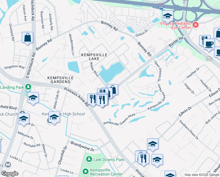 map of restaurants, bars, coffee shops, grocery stores, and more near 4747 Sweetwood Court in Virginia Beach