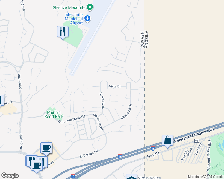 map of restaurants, bars, coffee shops, grocery stores, and more near 939 Niguel Court in Mesquite