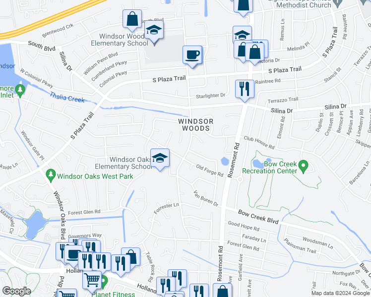 map of restaurants, bars, coffee shops, grocery stores, and more near 445 Presidential Boulevard in Virginia Beach