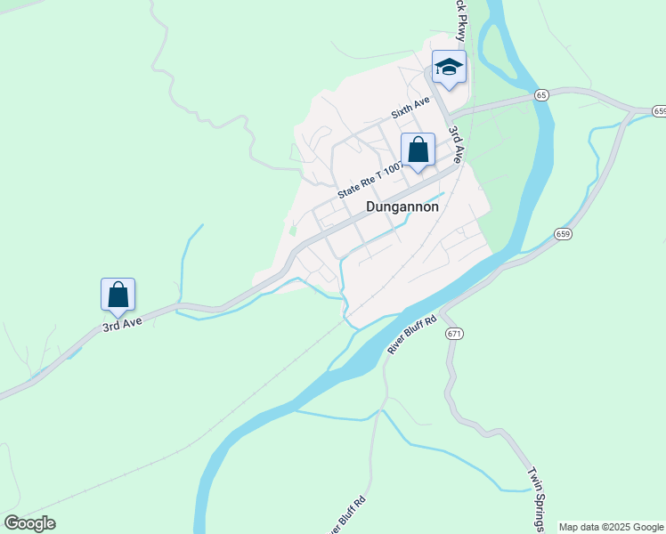 map of restaurants, bars, coffee shops, grocery stores, and more near State Route T 1016 in Dungannon